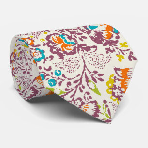 Plum and Orange Vintage Floral Wedding Tie