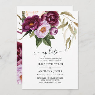 Plum and Pastel Violet Floral Wedding Update Invitation