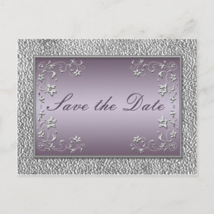 Plum and Pewter Floral Save the Date Postcard