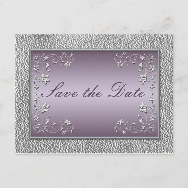 Plum and Pewter Floral Save the Date Postcard (Front)