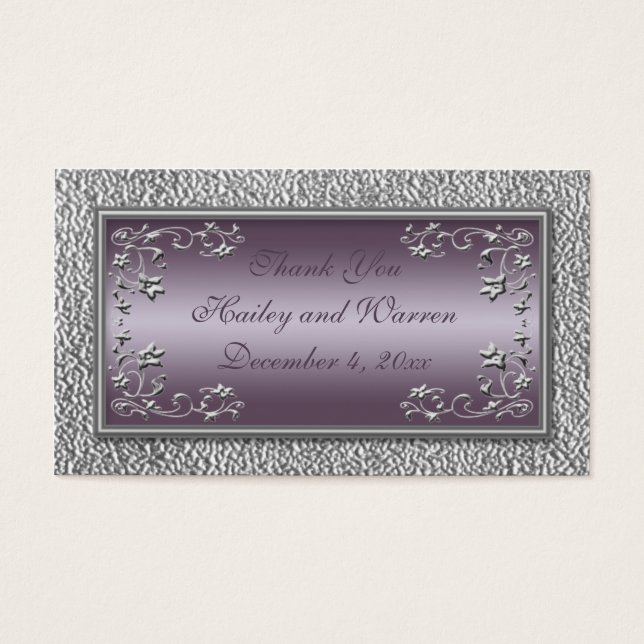 Plum and Pewter Wedding Favour Tags (Front)