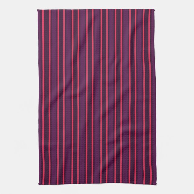 Plum and red candy stripes kitchen towel (Vertical)