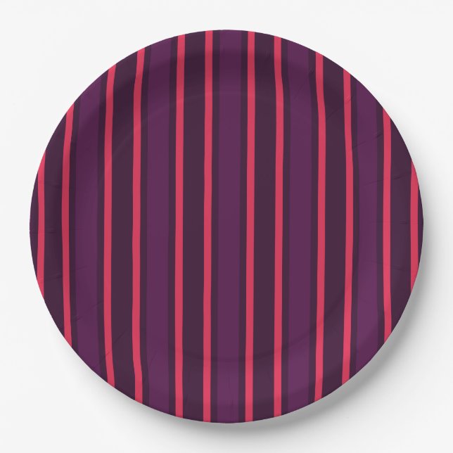 Plum and red candy stripes paper plate (Front)