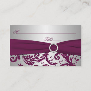 Plum and Silver Damask Placecards