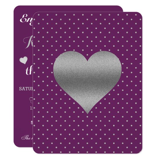 Plum And Silver Heart & Polka Dot Party Invitation