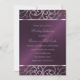 Plum and Silver Holiday Party Invitation