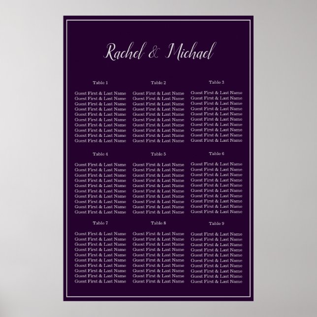 Plum and Silver Lovely Grace Wedding Seating Chart (Front)