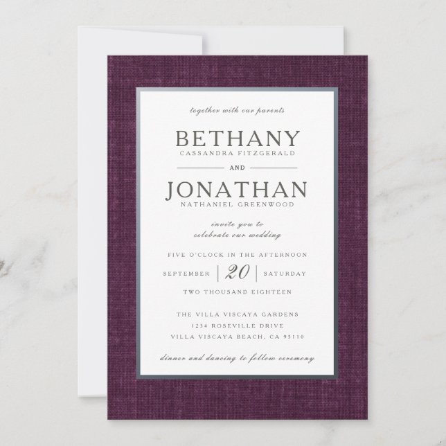 Plum and Silver Wedding Invitation (Front)