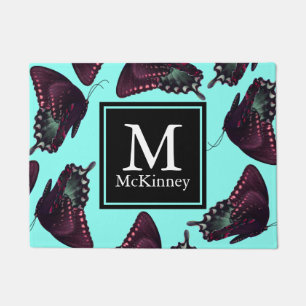Plum and Teal Butterflies Personalized Doormat