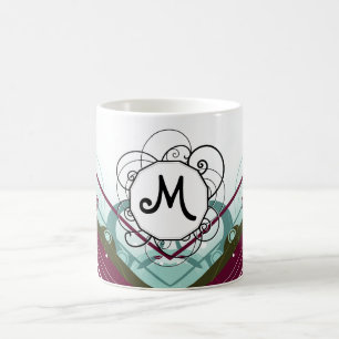 Plum and Teal Diamond Modern-Retro with Monogram Coffee Mug