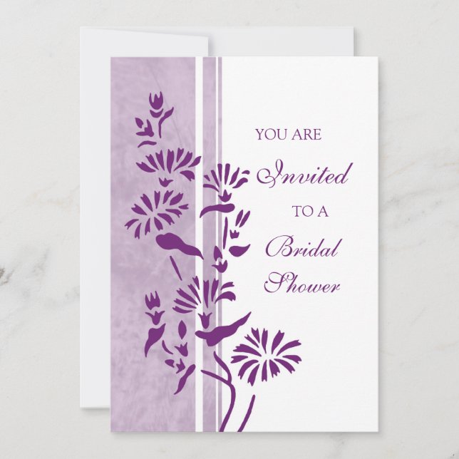Plum and White Bridal Shower Invitation Cards (Front)