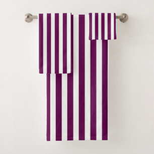 Plum and white candy stripes bath towel set