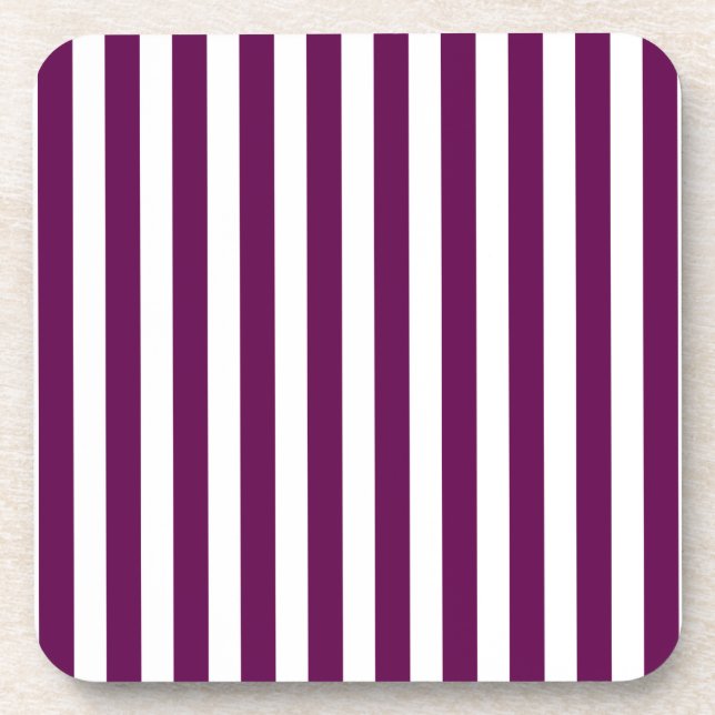 Plum and white candy stripes coaster (Front)