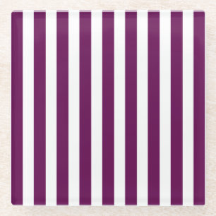 Plum and white candy stripes glass coaster