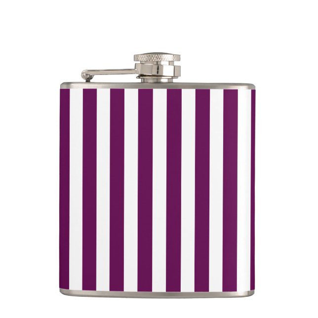 Plum and white candy stripes hip flask (Front)