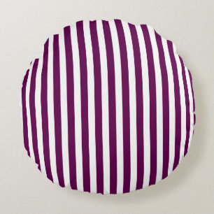 Plum and white candy stripes round pillow