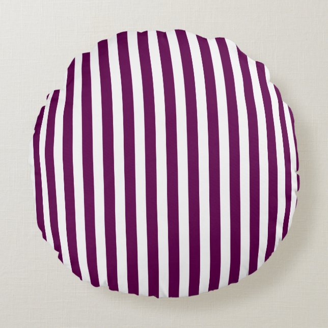 Plum and white candy stripes round pillow (Front)