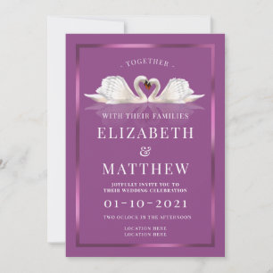 Plum and White Colour Theme with Swans Invitation