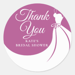 Plum and White Elegant Gown Bridal Shower Classic Round Sticker