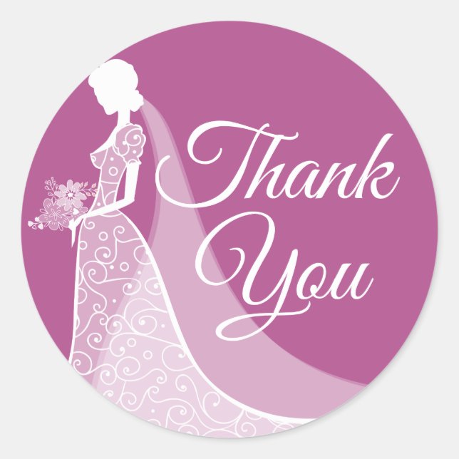 Plum and White Elegant Lace Gown Bridal Shower Classic Round Sticker (Front)