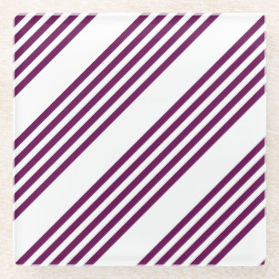 Plum and white five stripe pattern glass coaster