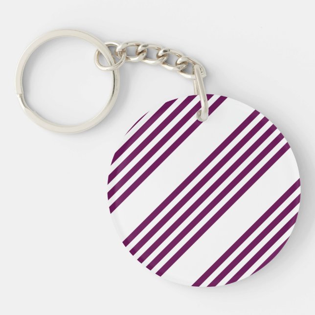 Plum and white five stripe pattern keychain (Front)
