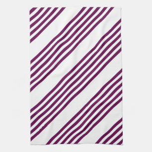 Plum and white five stripe pattern kitchen towel