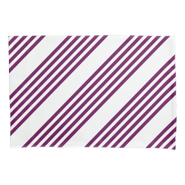 Plum and white five stripe pattern pillowcase (Front)