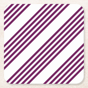 Plum and white five stripe pattern square paper coaster
