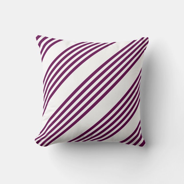 Plum and white five stripe pattern throw pillow (Front)