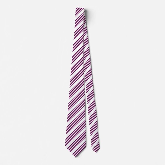 Plum and white five stripe pattern tie (Front)