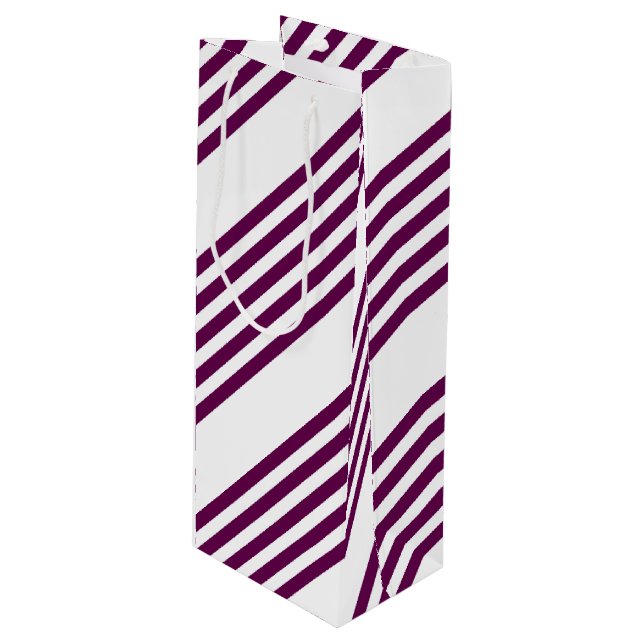 Plum and white five stripe pattern wine gift bag (Front Angled)