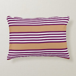 Plum and white five stripes pattern with tan accent pillow