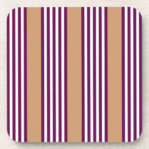 Plum and white five stripes pattern with tan coaster