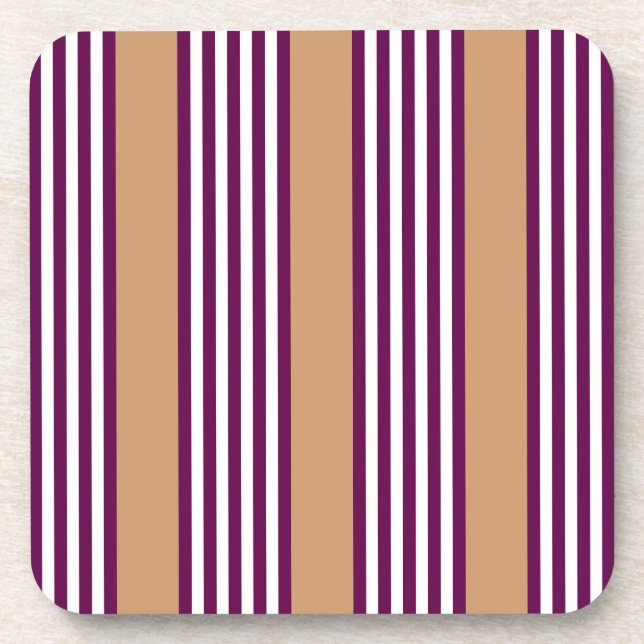 Plum and white five stripes pattern with tan coaster (Front)
