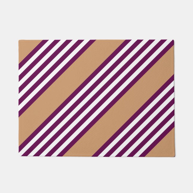 Plum and white five stripes pattern with tan doormat (Front)