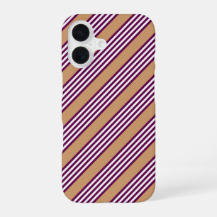 Plum and white five stripes pattern with tan iPhone 16 case