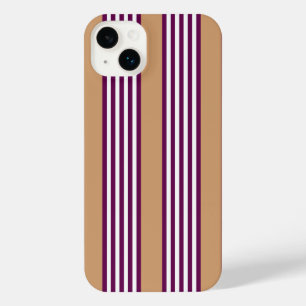 Plum and white five stripes pattern with tan iPhone 14 plus case