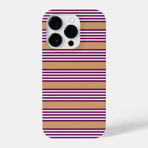 Plum and white five stripes pattern with tan iPhone 14 pro case