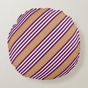 Plum and white five stripes pattern with tan round pillow