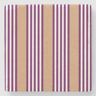 Plum and white five stripes pattern with tan stone coaster