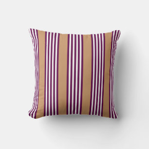 Plum and white five stripes pattern with tan throw pillow