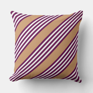 Plum and white five stripes pattern with tan throw pillow