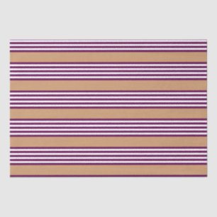 Plum and white five stripes pattern with tan tissue paper