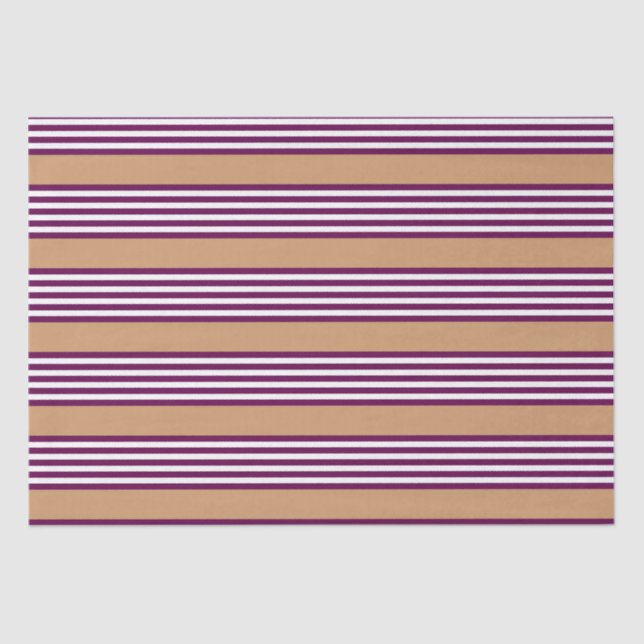 Plum and white five stripes pattern with tan tissue paper (Front)
