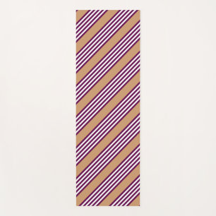 Plum and white five stripes pattern with tan yoga mat