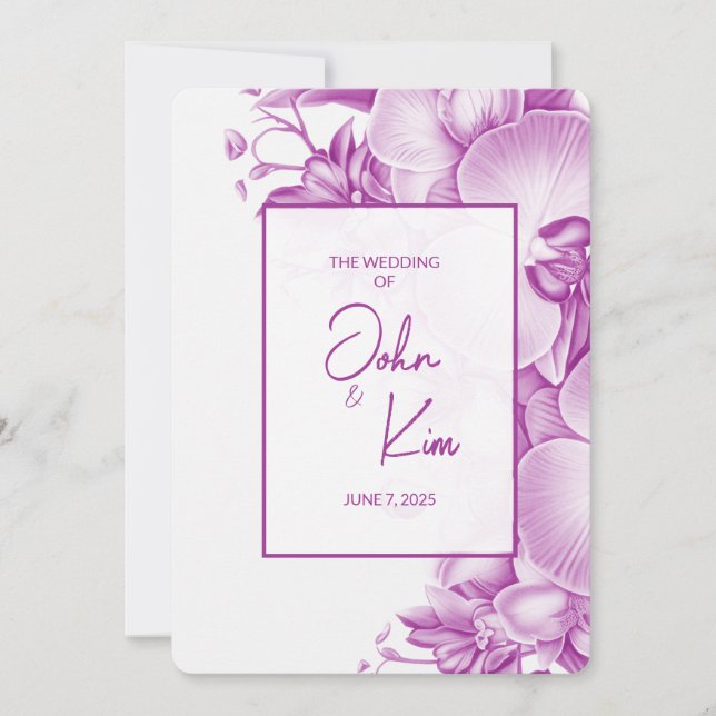 Plum and White Orchids Wedding  Invitation (Front)