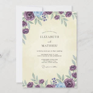 Plum Antique Cream Ranunculus Eucalyptus Wedding Invitation