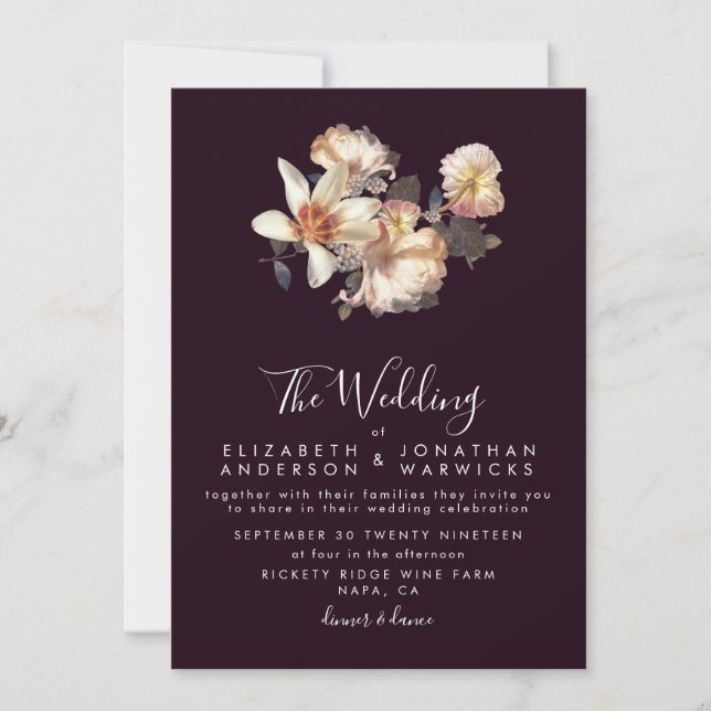 Plum Antique Vintage Romantic Wedding Invitation (Front)