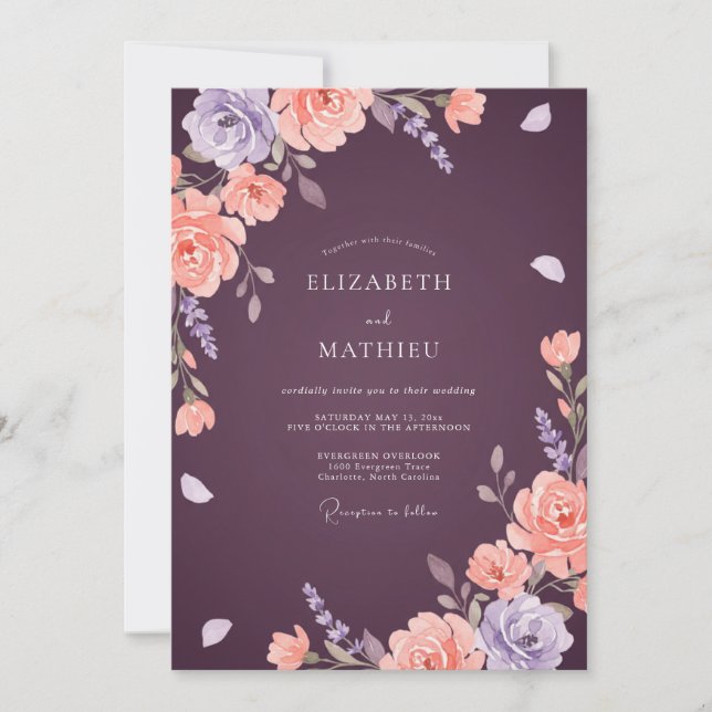 Plum Apricot Painted Wedding Invitation (Front)